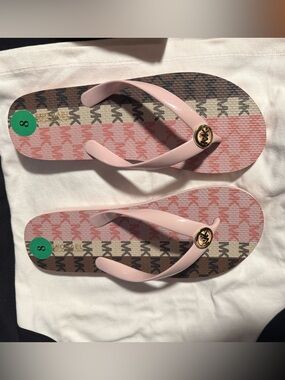Michael Kors Pink Patterned Logo Flip Flop Sandals